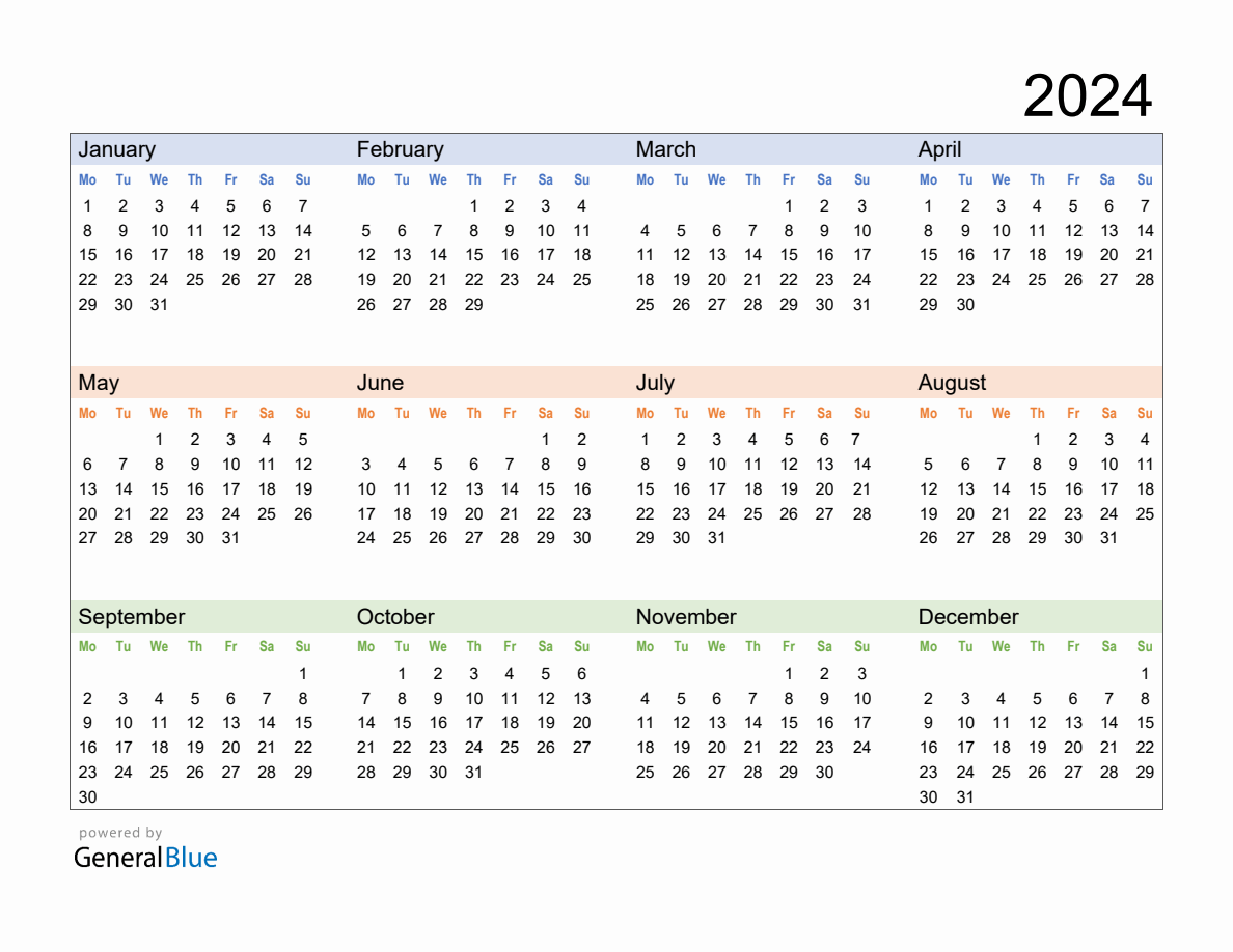 Free Downloadable 2024 Yearly Calendar Template