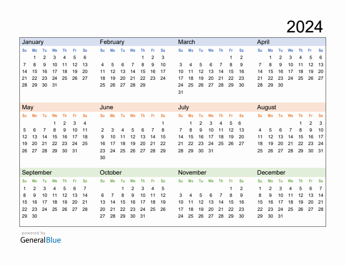 Modèle 2024 printable calendar design