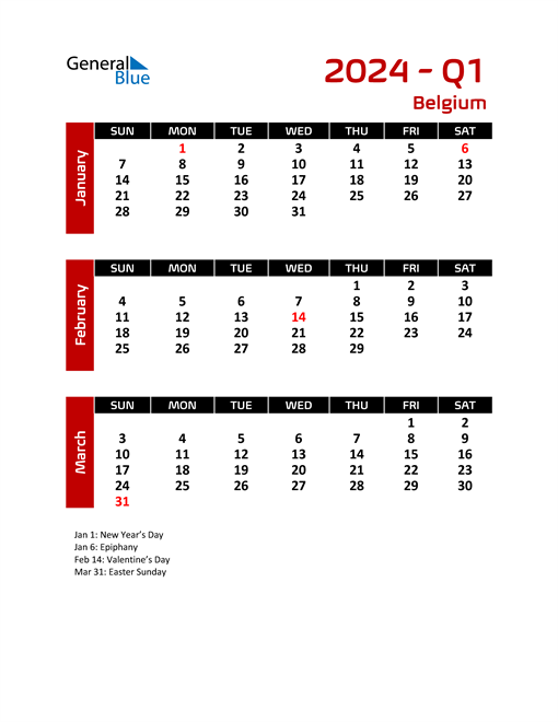 Belgium Calendars with Holidays