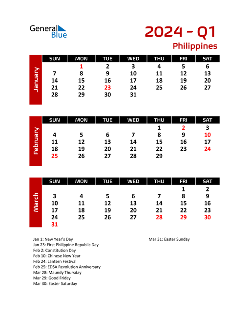 Philippines Calendars with Holidays