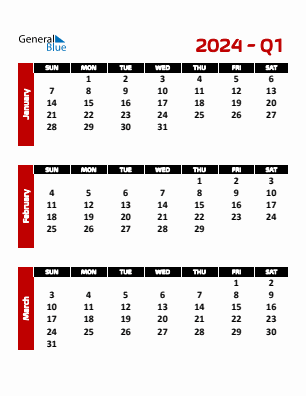 Quarter 1  2024 calendar template