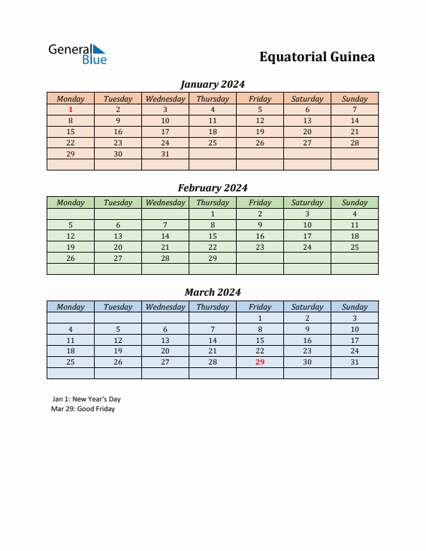 Q1 2024 Holiday Calendar - Equatorial Guinea