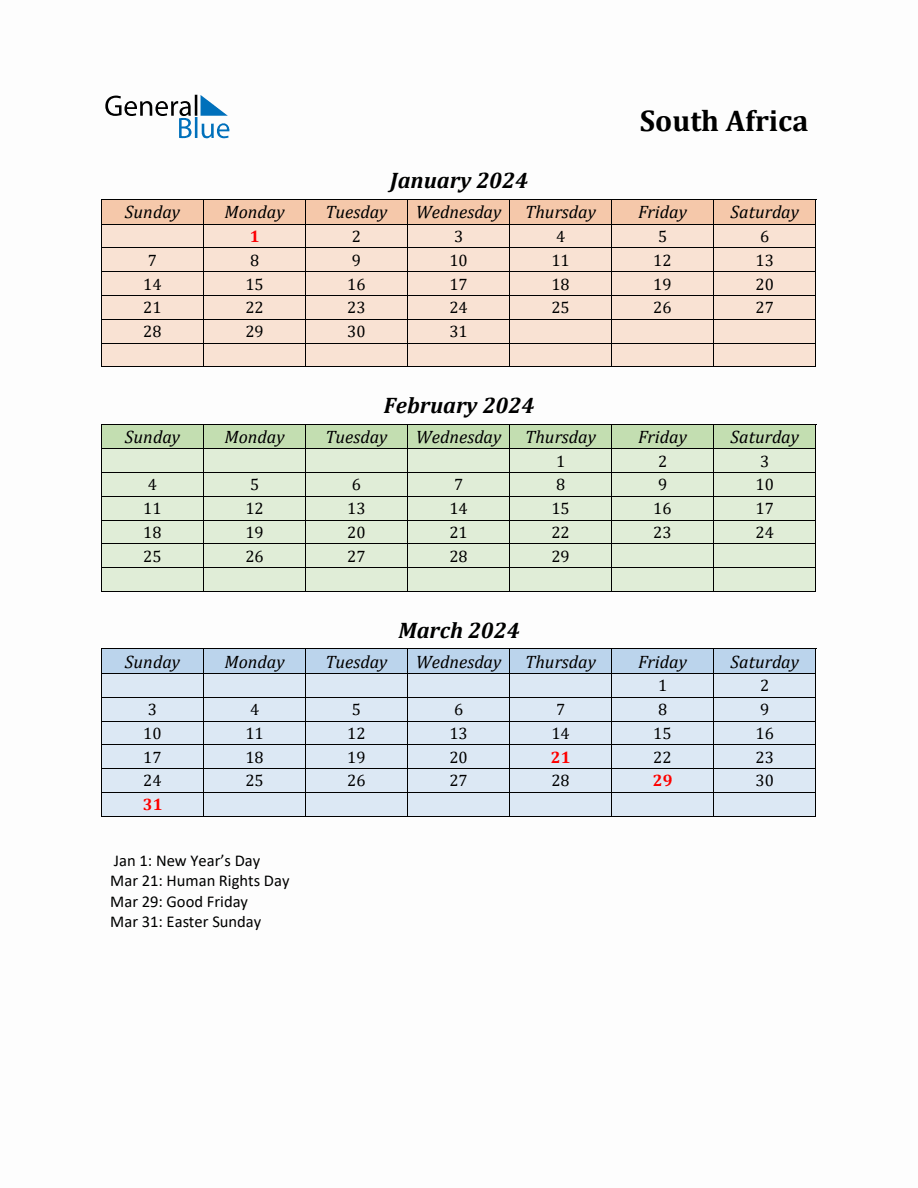 Q1 2024 Holiday Calendar South Africa 1833