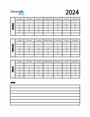Quarter 1  2024 calendar template