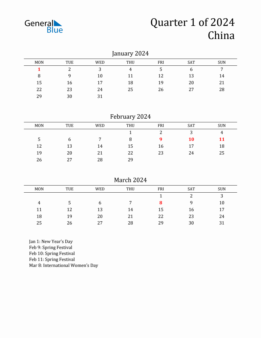 Quarter 1 2024 China Quarterly Calendar