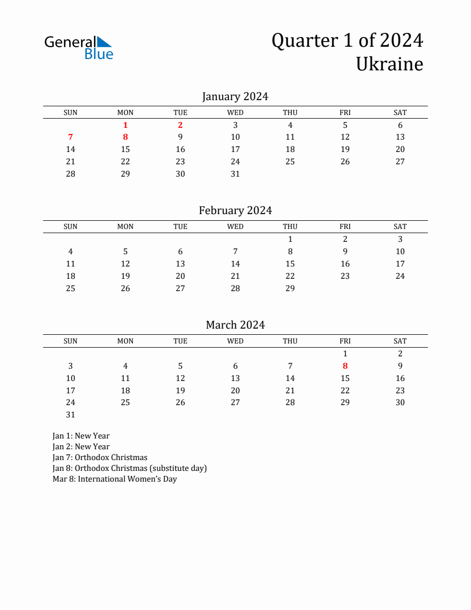 Quarter 1 2024 Ukraine Quarterly Calendar