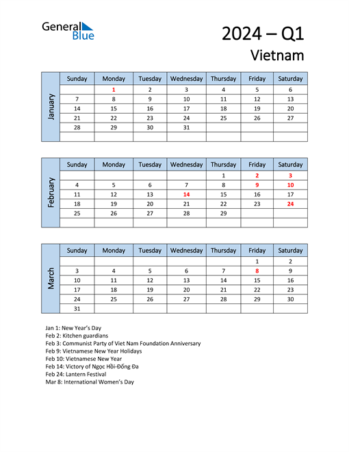  Free Q1 2024 Calendar for Vietnam