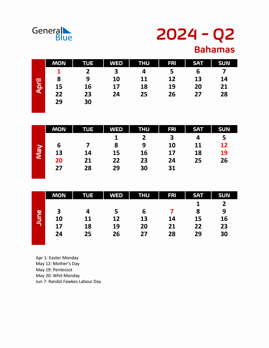 Q2 2024 Calendar with Holidays