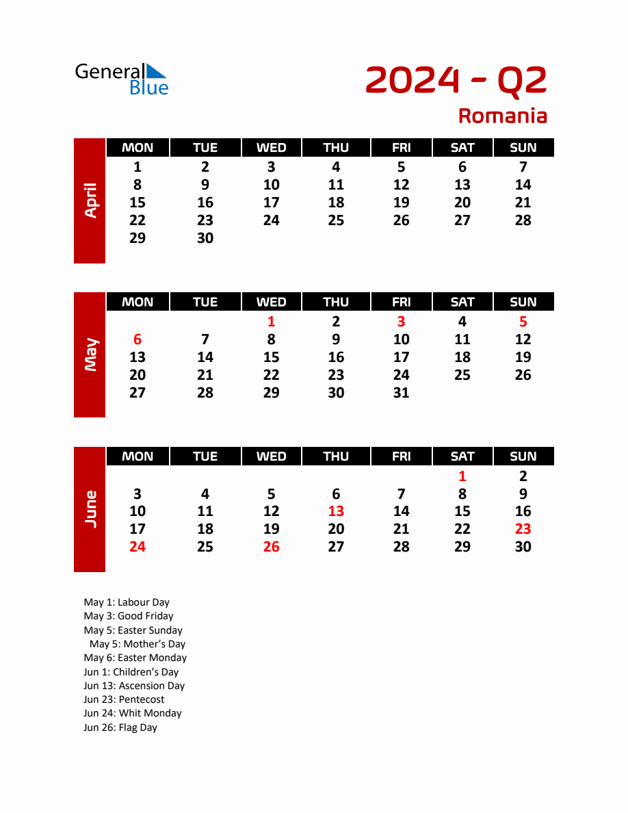 Q2 2024 Calendar with Holidays