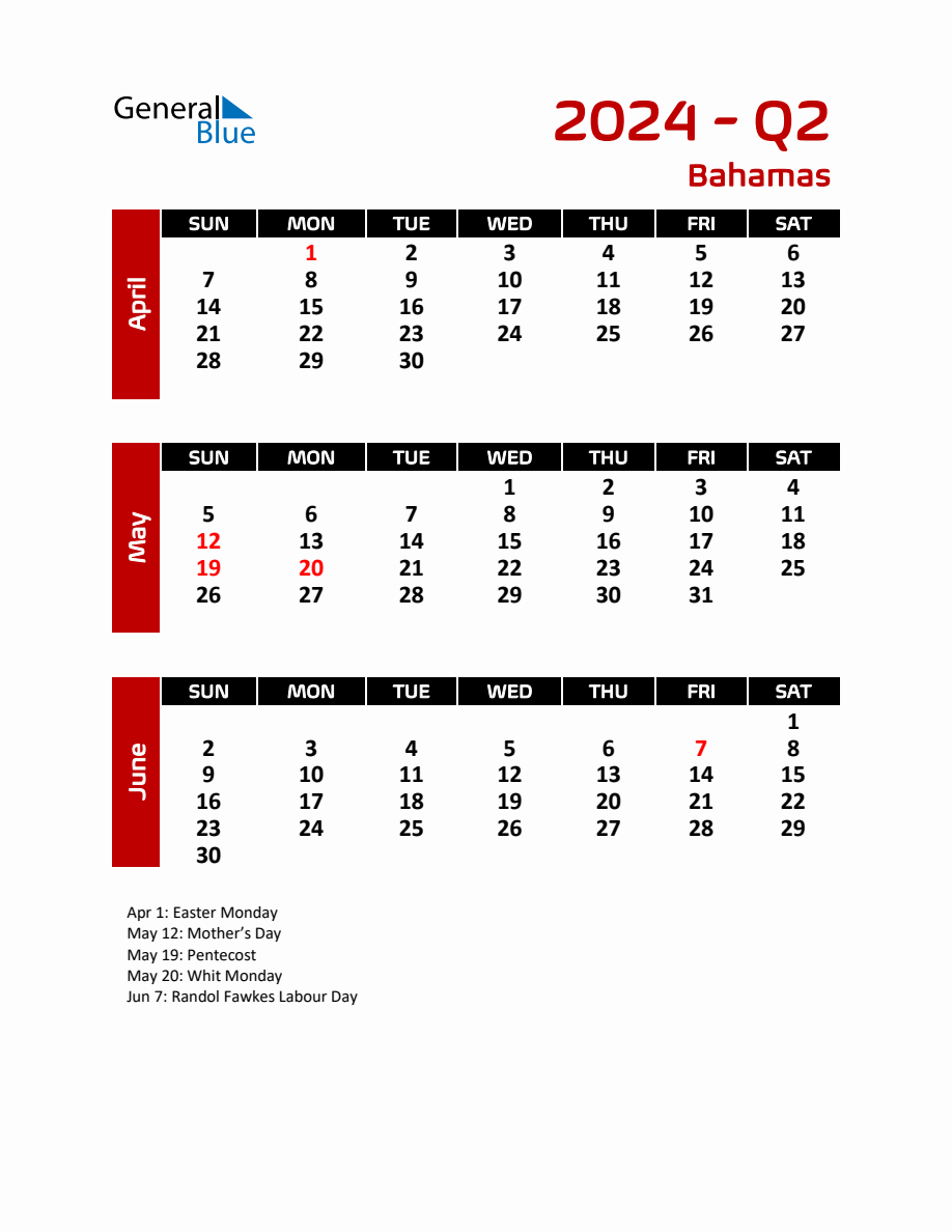 Q2 2024 Calendar with Holidays