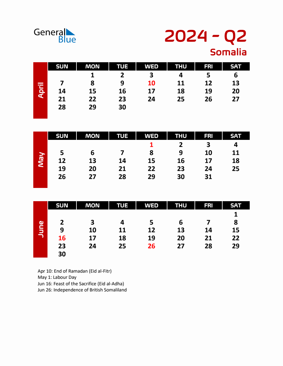 Q2 2024 Calendar with Holidays