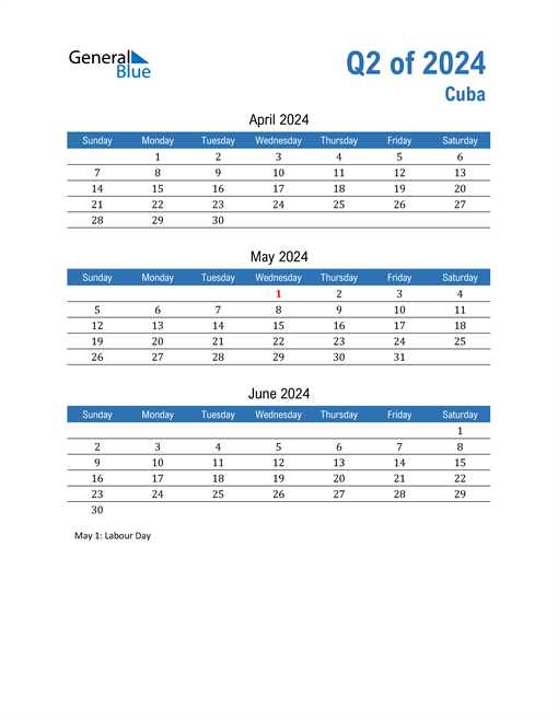 Cuba 2024 Quarterly Calendar 