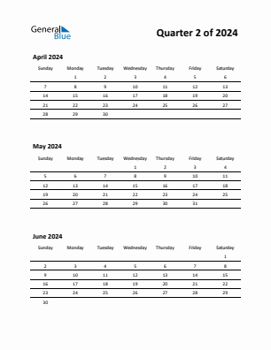 Quarter 2  2024 calendar template