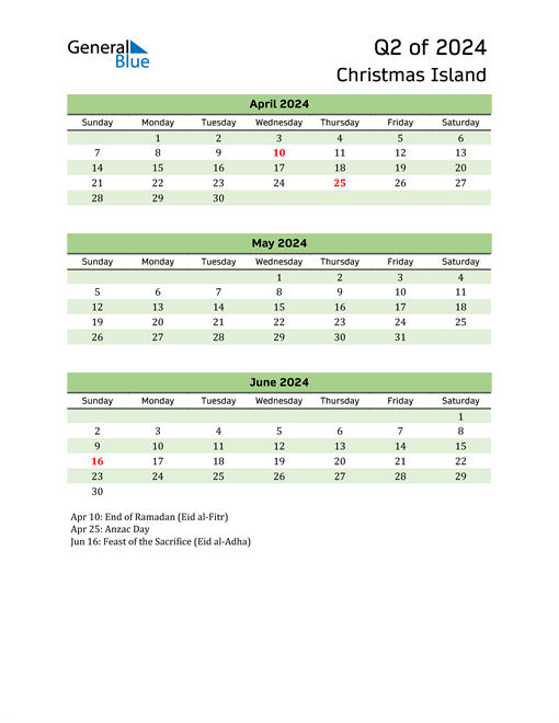  Quarterly Calendar 2024 with Christmas Island Holidays 