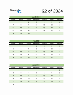 Quarter 2  2024 calendar template