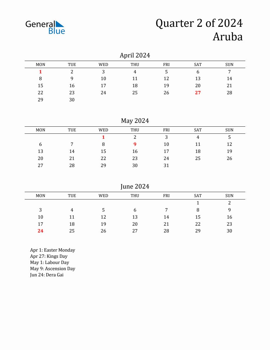 Quarter 2 2024 Aruba Quarterly Calendar