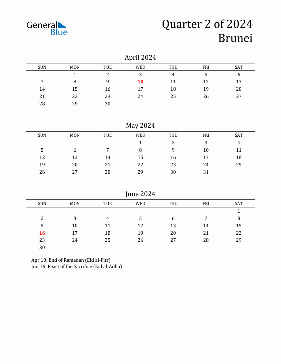 Quarter 2 2024 Brunei Quarterly Calendar