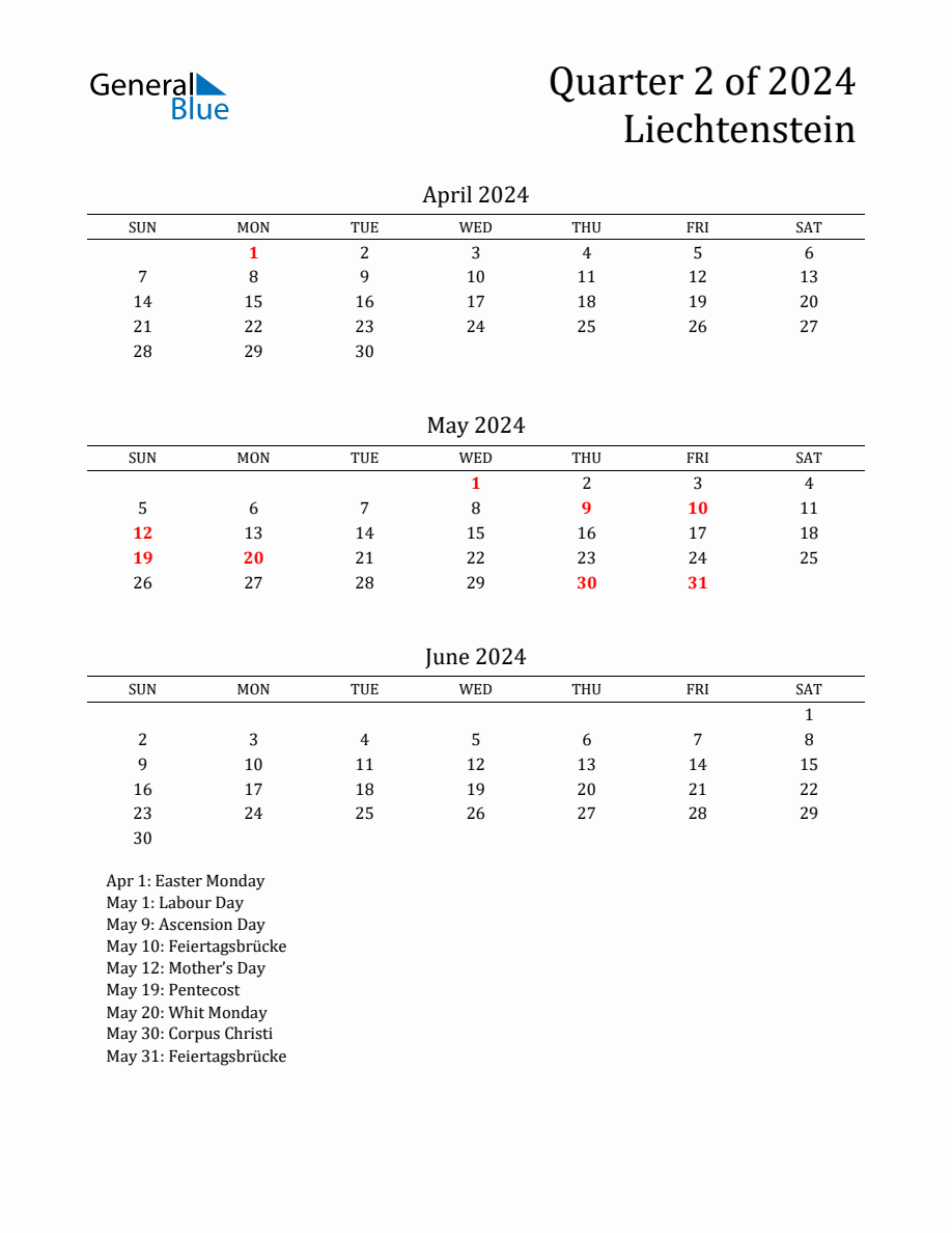 Quarter 2 2024 Liechtenstein Quarterly Calendar