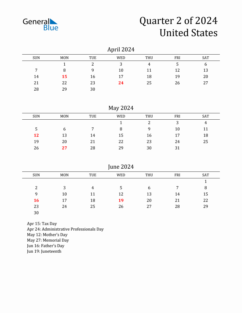 Quarter 2 2024 United States Quarterly Calendar