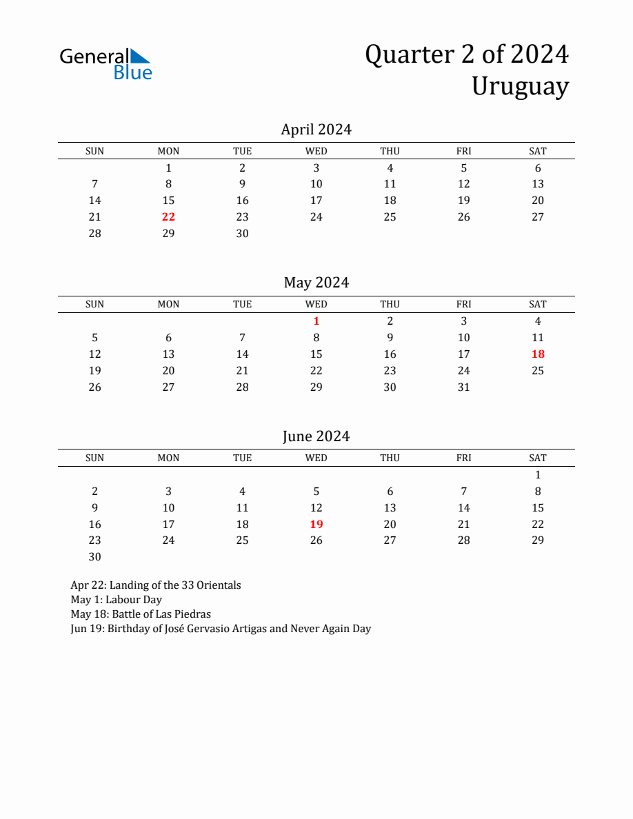 Quarter 2 2024 Uruguay Quarterly Calendar