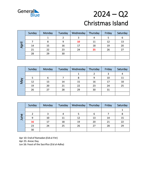  Free Q2 2024 Calendar for Christmas Island