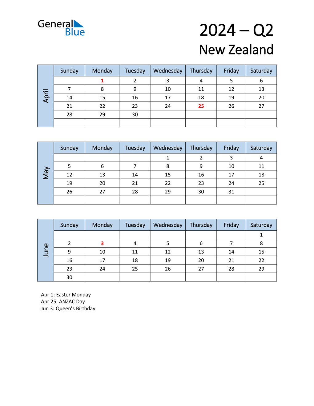  Free Q2 2024 Calendar for New Zealand