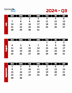Quarter 3  2024 calendar template