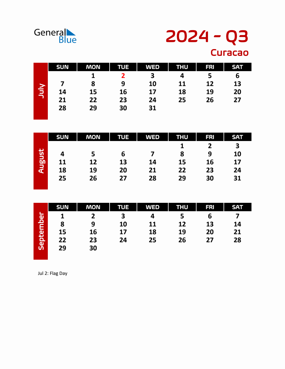 Q3 2024 Calendar with Holidays