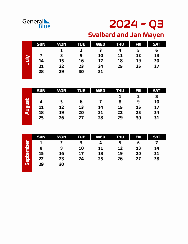 Q3 2024 Calendar with Holidays