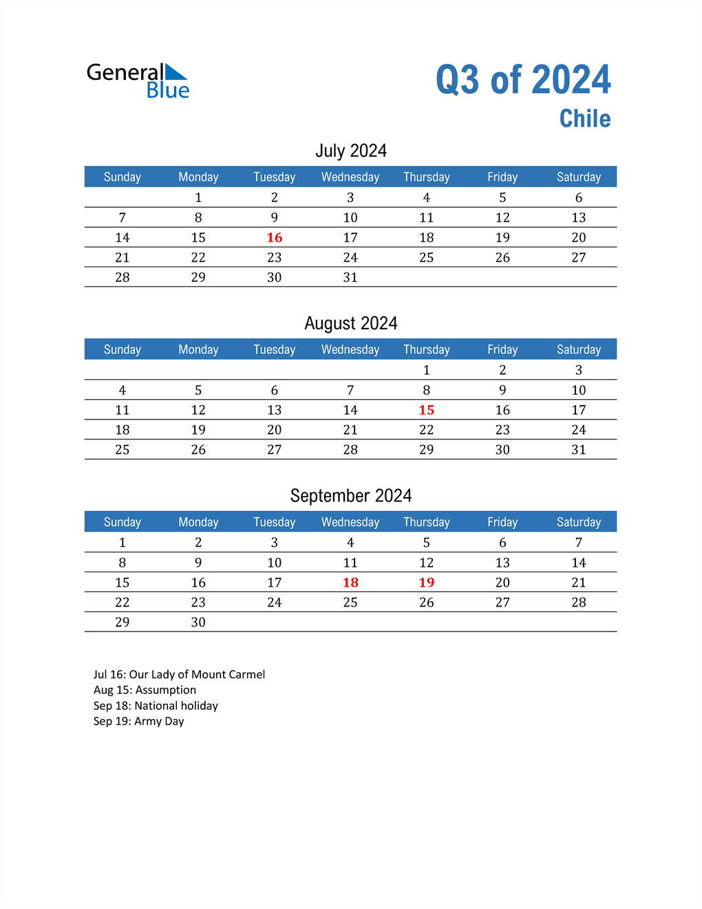  Chile 2024 Quarterly Calendar 