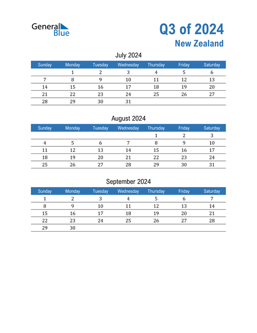  New Zealand 2024 Quarterly Calendar 
