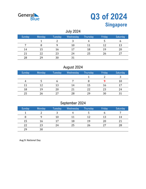  Singapore 2024 Quarterly Calendar 