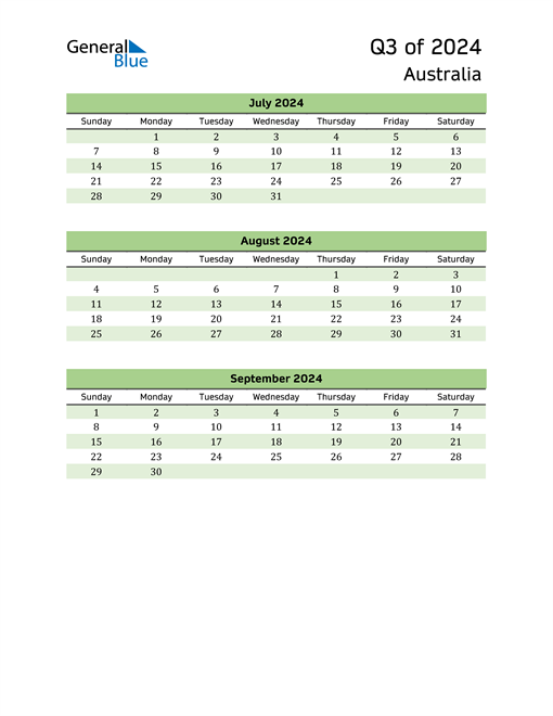  Quarterly Calendar 2024 with Australia Holidays 