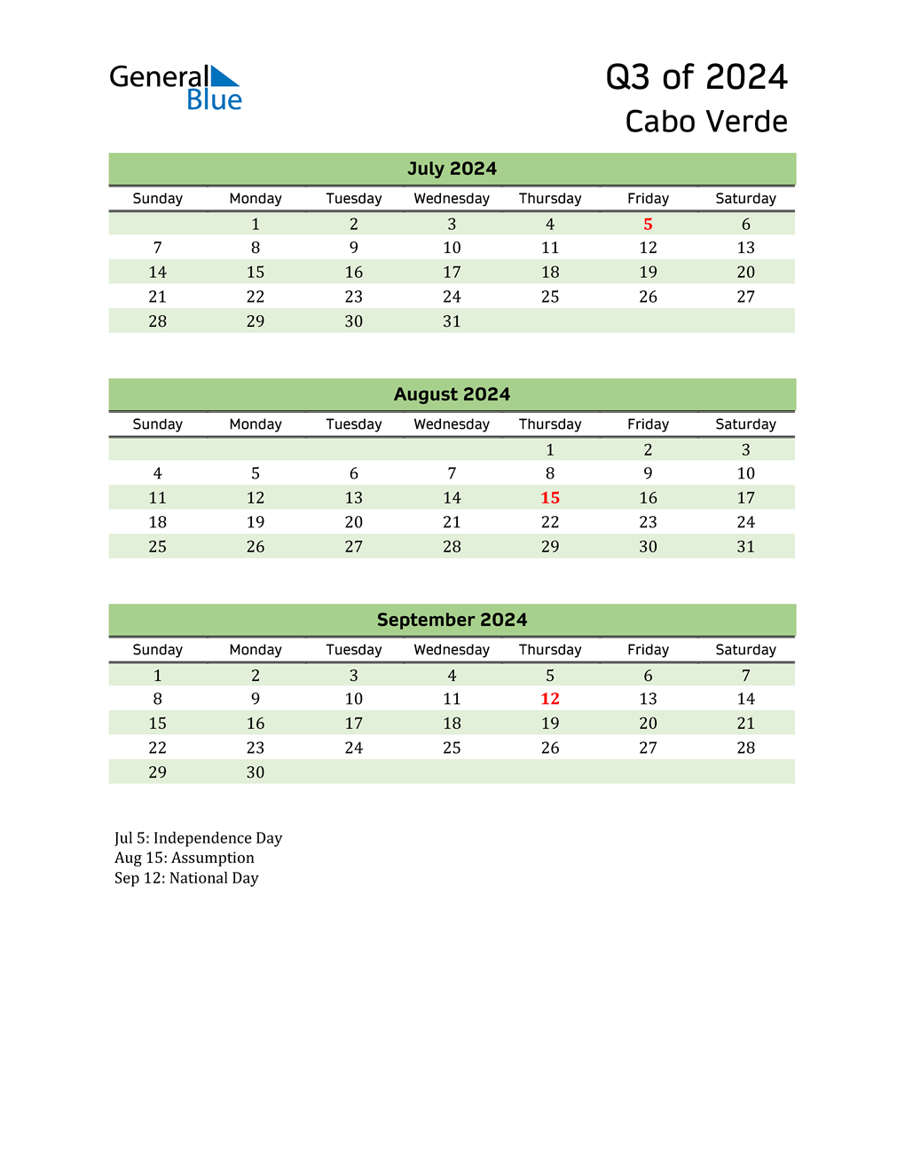  Quarterly Calendar 2024 with Cabo Verde Holidays 