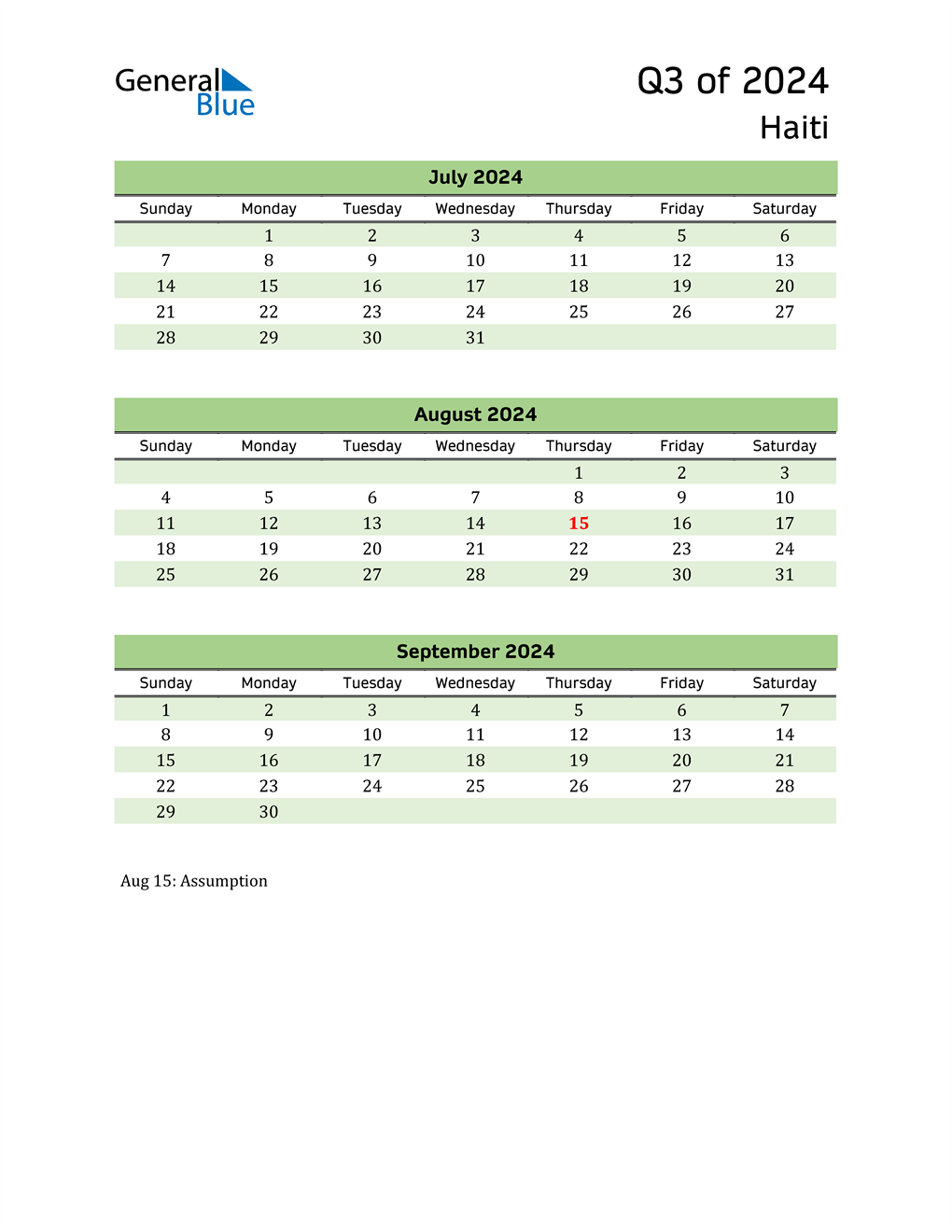  Quarterly Calendar 2024 with Haiti Holidays 