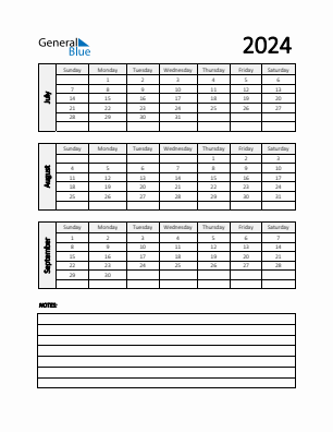 Quarter 3  2024 calendar template
