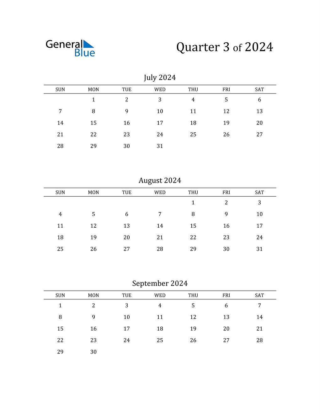  2024 Three-Month Calendar