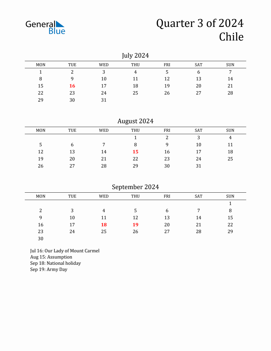 Quarter 3 2024 Chile Quarterly Calendar