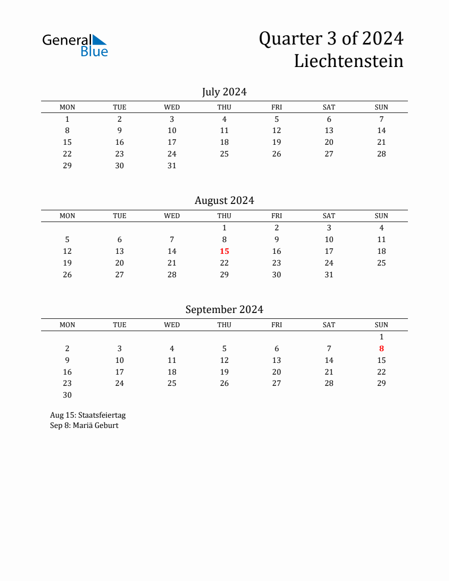 Quarter 3 2024 Liechtenstein Quarterly Calendar