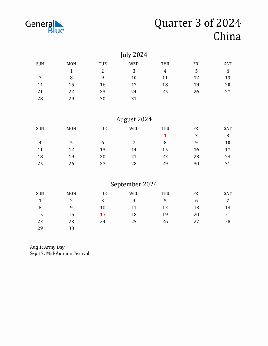 Quarter 3 2024 China Quarterly Calendar