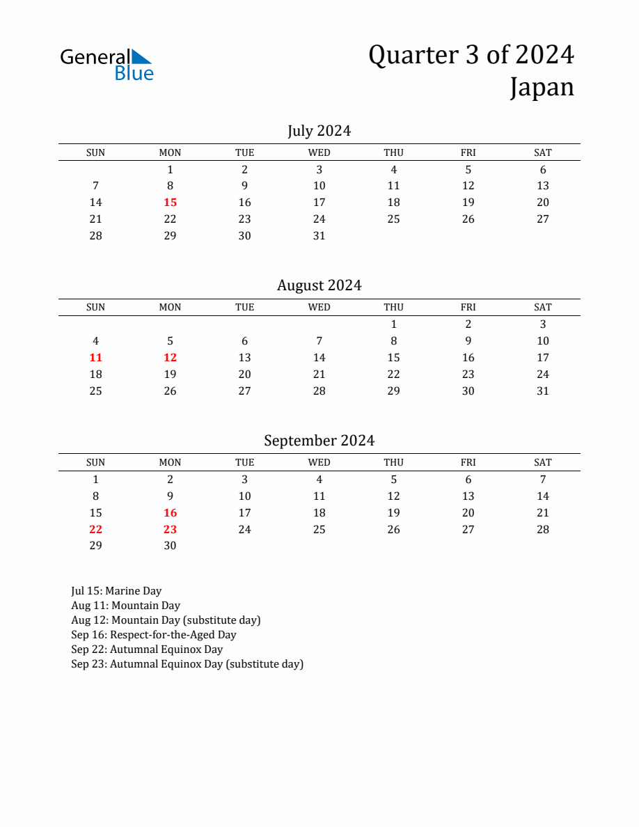 Quarter 3 2024 Japan Quarterly Calendar