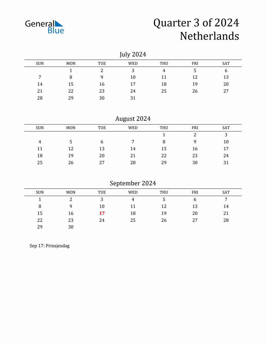 Quarter 3 2024 Netherlands Quarterly Calendar