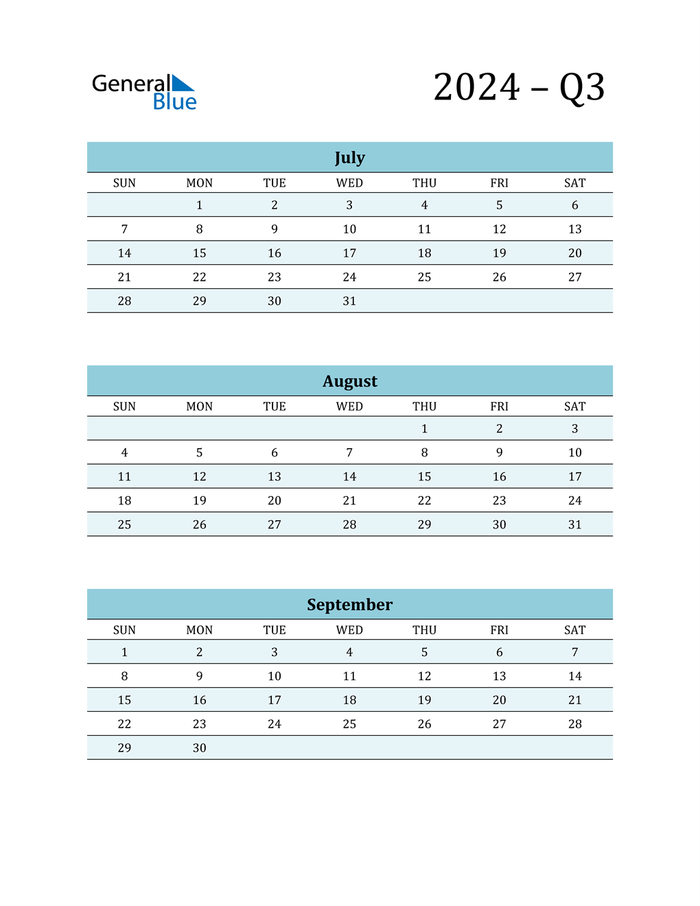  July, August, and September 2024 Calendar