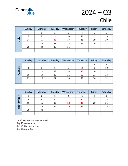  Free Q3 2024 Calendar for Chile
