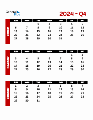 Quarter 4  2024 calendar template