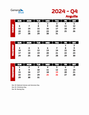 Anguilla Quarter 4  2024 calendar template