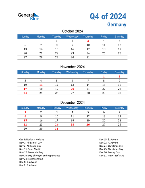  Germany 2024 Quarterly Calendar 