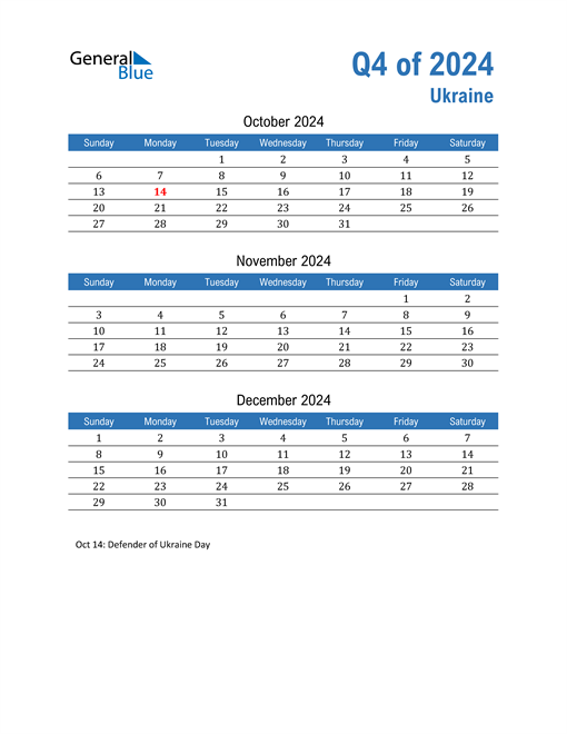  Ukraine 2024 Quarterly Calendar 