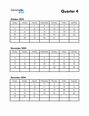 Quarter 4  2024 calendar template