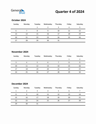 Quarter 4  2024 calendar template